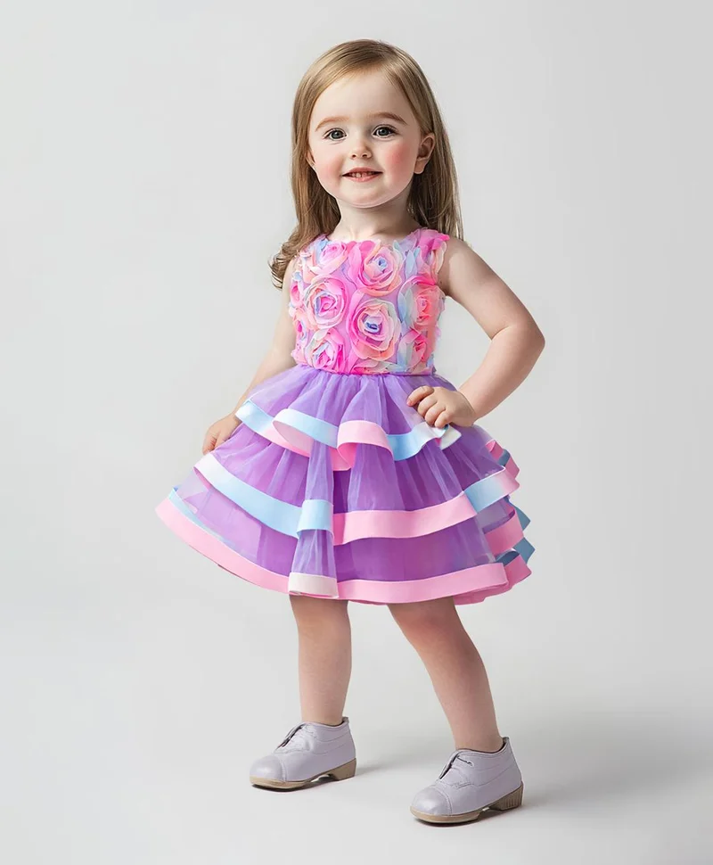 Mark & Mia Mark & Mia Bow Detailing Tiered Floral Party Dress with Headband - Purple