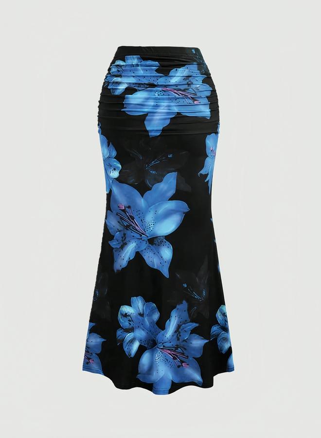 Take Two Black Floral Bodycon Maxi Skirt - Image 2