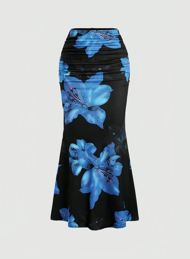 Take Two Black Floral Bodycon Maxi Skirt - Image 1