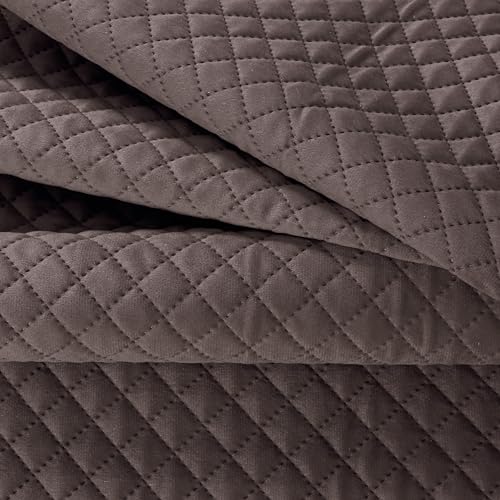 KINGLY Velvet Diwan Cover Set in Mouse Brown - Luxury Quilted Diwan Cover with Cushion and Bolster Covers for Home Décor - Image 3