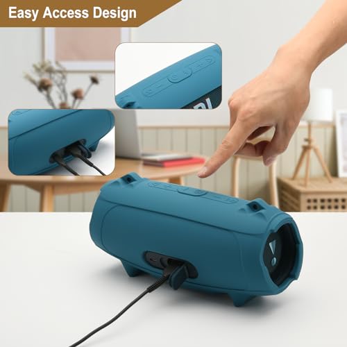 TXEsign Silicone Case Cover for JBL Charge 5 Portable Speaker, Travel Carrying Protective Case w Shoulder Strap Holder Full Protection Cover for JBL Charge 5 Accessories(Blue) - Image 3