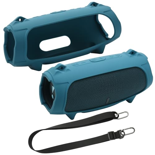TXEsign Silicone Case Cover for JBL Charge 5 Portable Speaker, Travel Carrying Protective Case w Shoulder Strap Holder Full Protection Cover for JBL Charge 5 Accessories(Blue) - Image 1