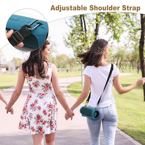 TXEsign Silicone Case Cover for JBL Charge 5 Portable Speaker, Travel Carrying Protective Case w Shoulder Strap Holder Full Protection Cover for JBL Charge 5 Accessories(Blue) - Image 5