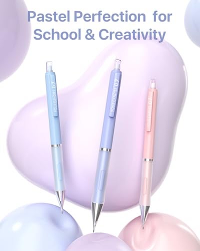 Four Candies Cute Mechanical Pencil Set, 6PCS Pencils 0.5 mm & 0.7 mm & 0.9 mm with 360PCS Lead Refills, Pastel Erasers, Case for School Supplies - Image 2