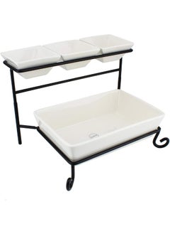 Shallow Shallow 2 Tier Porcelain Chip and Dip Set with Stand, White, DY2045  - Image 1