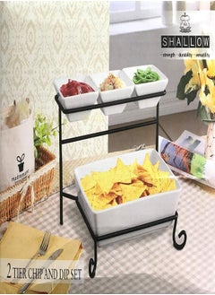 Shallow Shallow 2 Tier Porcelain Chip and Dip Set with Stand, White, DY2045  - Image 5