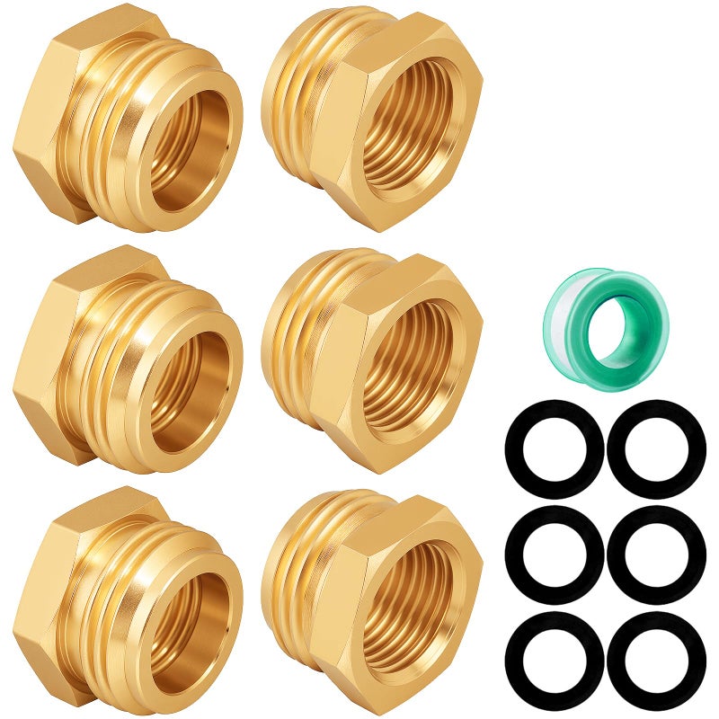 SIGURANTA Garden Hose Adapter Brass 34 GHT Male to 12 NPT Female Reducer LeakProof Connector 34 GHT Male to 12 NPT Female 6Pack - Image 2