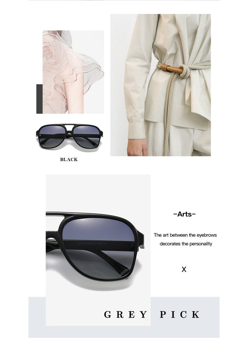 Retro Polarised Sunglasses for Women Men Oversize Vintage 70s Pilot Sunglasses, Large Square Frame Double Bridge Retro Glasses Anti UV,Fashion Anti-Glare Sun Shades for Driving - Image 3