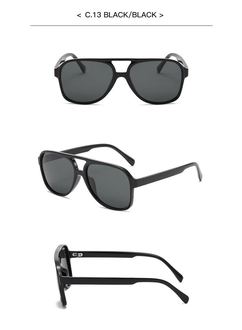 Retro Polarised Sunglasses for Women Men Oversize Vintage 70s Pilot Sunglasses, Large Square Frame Double Bridge Retro Glasses Anti UV,Fashion Anti-Glare Sun Shades for Driving - Image 1