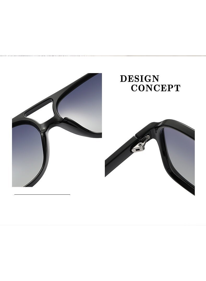 Retro Polarised Sunglasses for Women Men Oversize Vintage 70s Pilot Sunglasses, Large Square Frame Double Bridge Retro Glasses Anti UV,Fashion Anti-Glare Sun Shades for Driving - Image 2