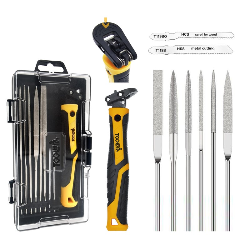 TOOLAN: 8-In-1 Needle File & Saw Set With Storage box, 6 pcs Small Diamond Files, for Metal, Jewlers, Wood, Leather and Plastic, Ergonomic Designed Handle With Quick Change Mechanism - Image 1