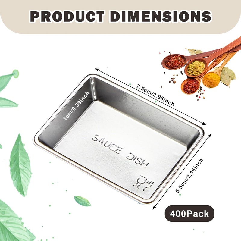 Xanadued 400 Pack Disposable Dipping Sauce Plates Plastic Disposable Sauce Dishes Disposable Sushi Plates and Soy Sauce Bowls Sauce Tray for BBQ Home Restaurant Supplies Silver - Image 2