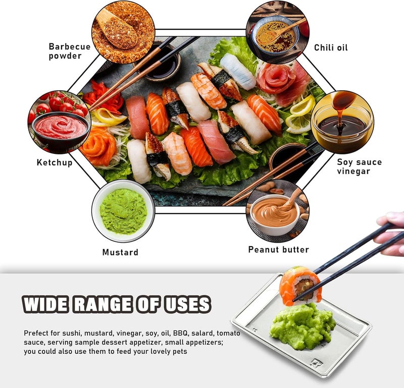 Xanadued 400 Pack Disposable Dipping Sauce Plates Plastic Disposable Sauce Dishes Disposable Sushi Plates and Soy Sauce Bowls Sauce Tray for BBQ Home Restaurant Supplies Silver - Image 5