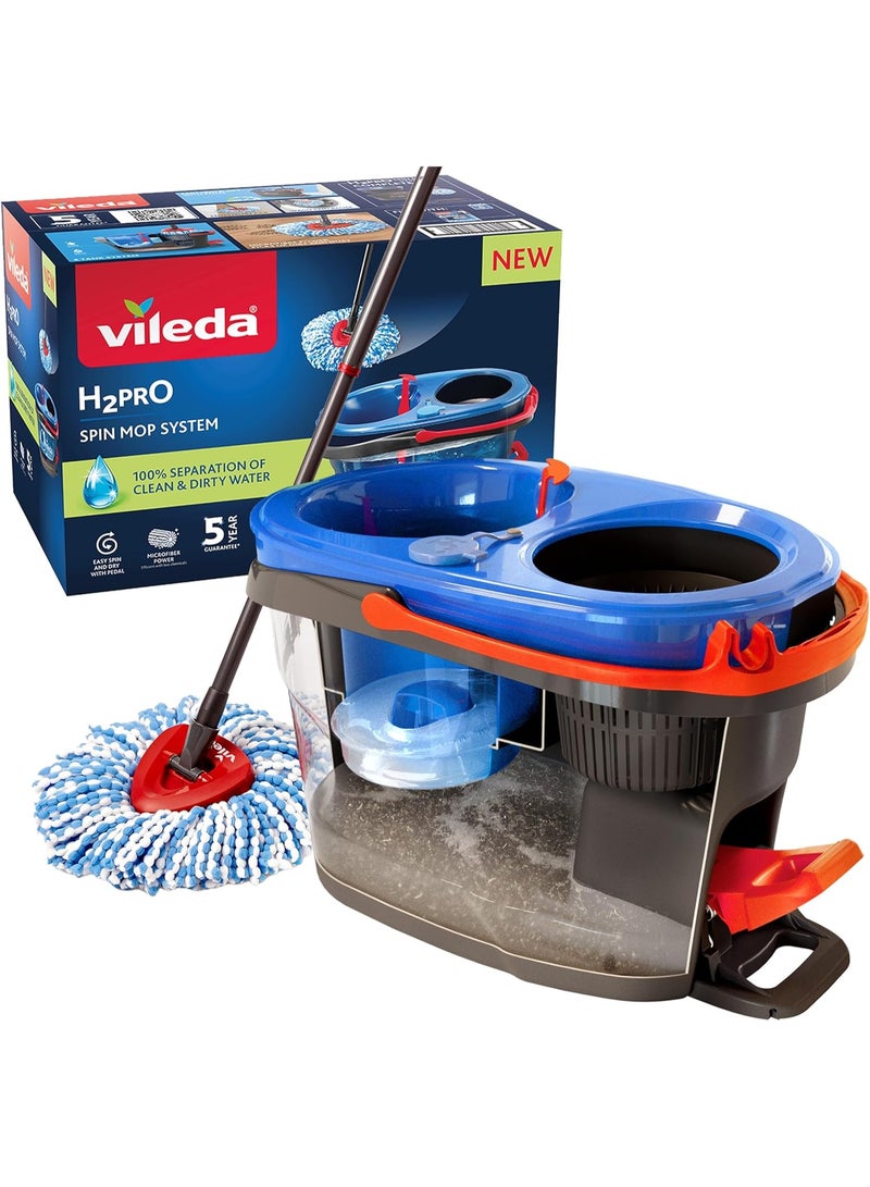Vileda H2PrO Spin Mop & Bucket System – Dual-Chamber Clean/Dirty Water Separation, Foot Pedal Wringing, Triangle Head for Corners - Image 1