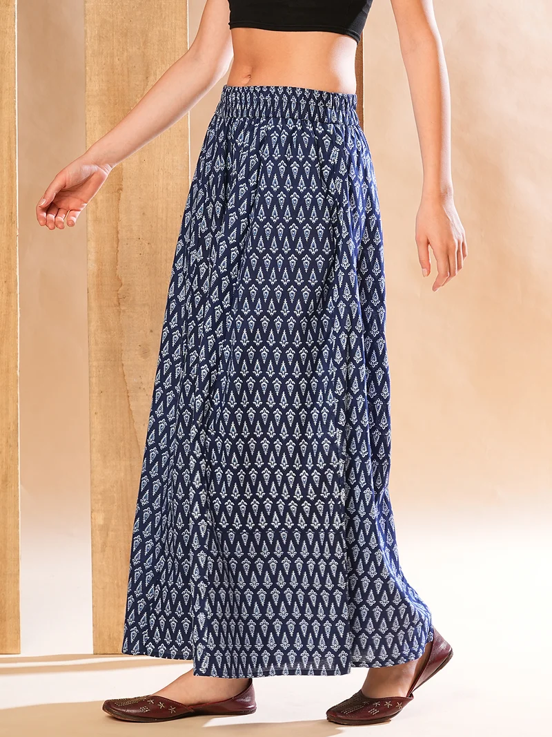 جلو باص بنطلون بالازو نسائي واسع مطبوع بنقوش عرقية وخصر مطاطي