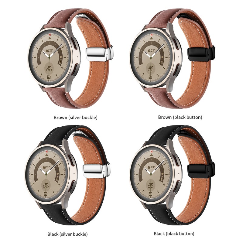 erorex 20Mm Folding Buckle Plain Weave Genuine Leather Watch Band(Black+Silver) - Image 3