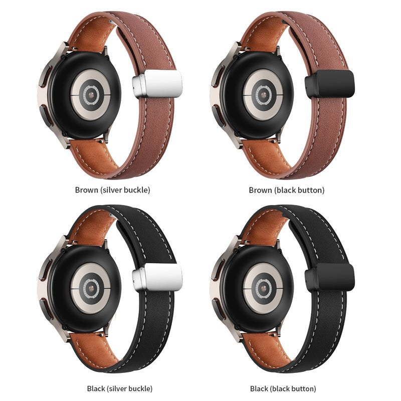 erorex 20Mm Folding Buckle Plain Weave Genuine Leather Watch Band(Black+Silver) - Image 4