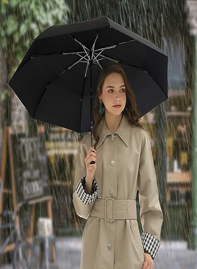 MIXEN Compact Travel UV Sun Umbrella Windproof Small Umbrella for Rain,45Inch Folding Mini UPF Umbrella Automatic Open and Close,Wood Handle Portable Umbrella for Men/Women/Backpack-Black - Image 2