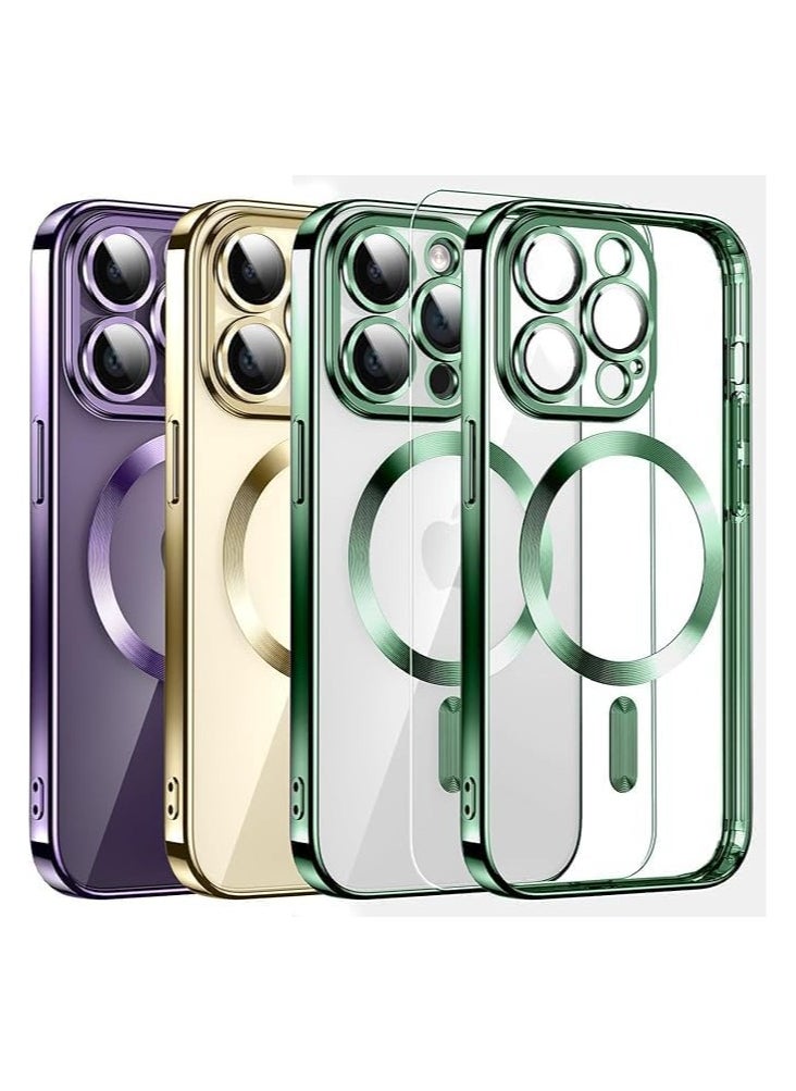 Generic Clear Case for iphone 14 pro with Camera Lens Protector, Compatible with MagSafe, electroplated Slim Shockproof Phone Protective Cover for Women & Men (Green)  - Image 1