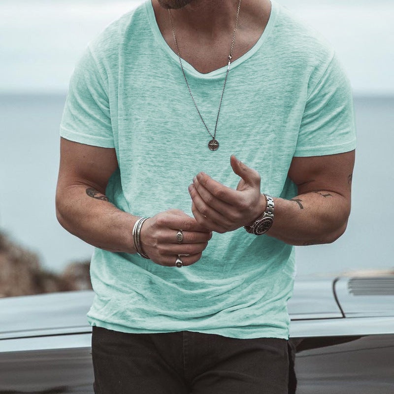 Selling Summer Thin Men'S T-Shirt Solid Color Loose European Size Round Neck Base Shirt - Image 4
