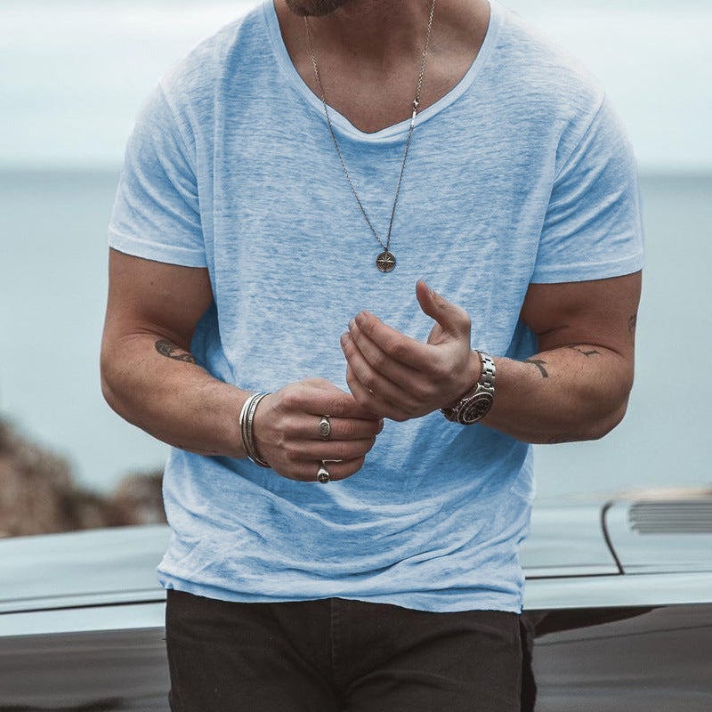 Selling Summer Thin Men'S T-Shirt Solid Color Loose European Size Round Neck Base Shirt - Image 3