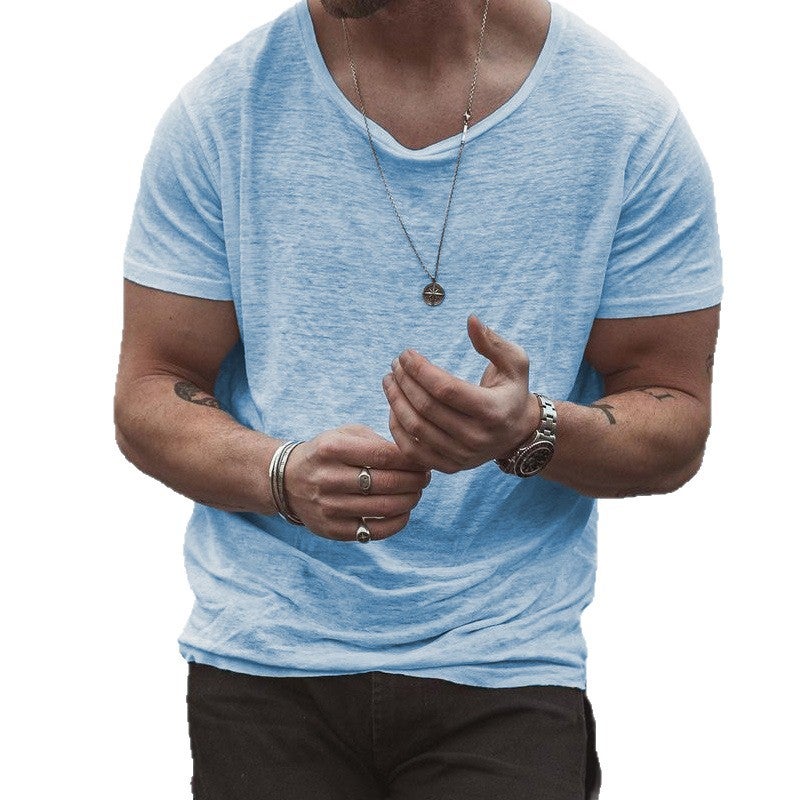 Selling Summer Thin Men'S T-Shirt Solid Color Loose European Size Round Neck Base Shirt - Image 5