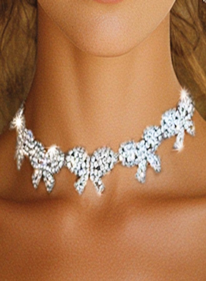 Zoestar Sparkly Rhinestone Butterfly Necklace Glitter Silver Crystal Necklaces Prom Jewelry for Women - Image 5