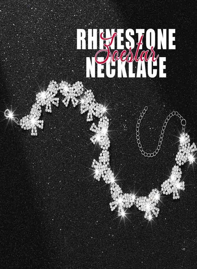 Zoestar Sparkly Rhinestone Butterfly Necklace Glitter Silver Crystal Necklaces Prom Jewelry for Women - Image 2