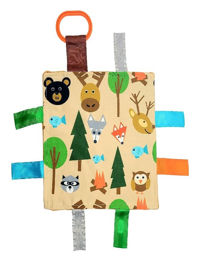 The Learning Lovey Baby Sensory Crinkle & Teething Square Lovey Toy with Closed Ribbon Tags for Increased Stimulation: 8"X8" (Forest Animals)  - Image 5