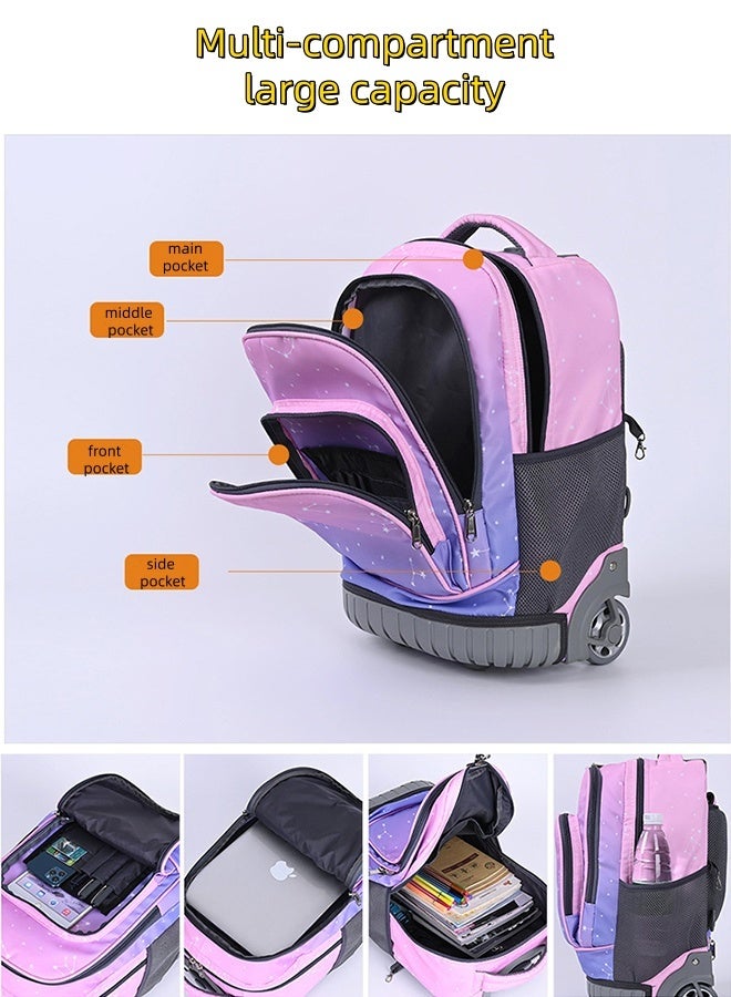 JCB CHIC حقائب ظهر للأطفال حقائب سفر للأطفال حقائب بعجلات حقائب مدرسية للأطفال بطبعة السماء المرصعة بالنجوم حقيبة كتب متينة، حقيبة سفر للجنسين حقائب يد خفيفة الوزن - Image 3