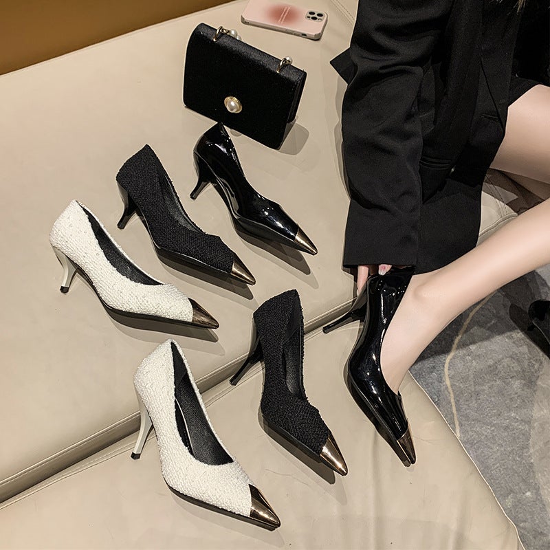 Patent Leather Pointed Shoes Black High Heels Heel Temperament Pointed French Girls Professional Shoes Manufacturers - Image 5