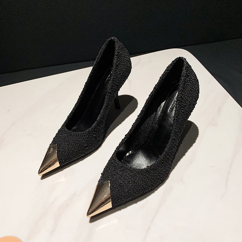 Patent Leather Pointed Shoes Black High Heels Heel Temperament Pointed French Girls Professional Shoes Manufacturers - Image 1