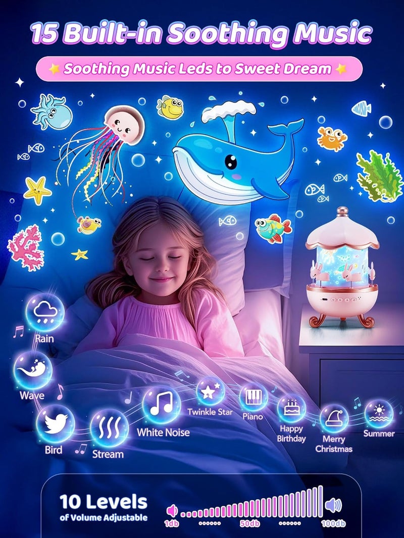 Star Projector for Kids with 15 Films Star Lights, 10 Sleep Sounds Baby Night Lamp, Remote Timer, 360° Rotation, USB Rechargeable Pink Nursery Lamp, Perfect Baby Girl Gifts - Image 3
