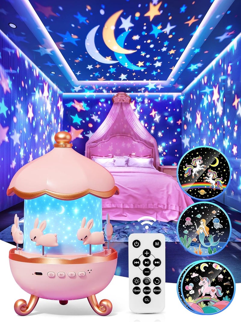 Star Projector for Kids with 15 Films Star Lights, 10 Sleep Sounds Baby Night Lamp, Remote Timer, 360° Rotation, USB Rechargeable Pink Nursery Lamp, Perfect Baby Girl Gifts - Image 2