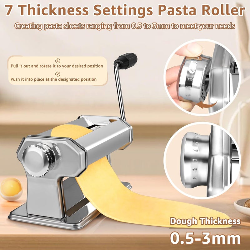 AceChef Pasta Maker - 7 Thickness Settings Pasta Roller & 2-in-1 Cutter, Stainless Steel Pasta Machine for Spaghetti, Fettuccine, Ravioli, Lasagna - Includes Hand Crank & Table Clamp - Image 2