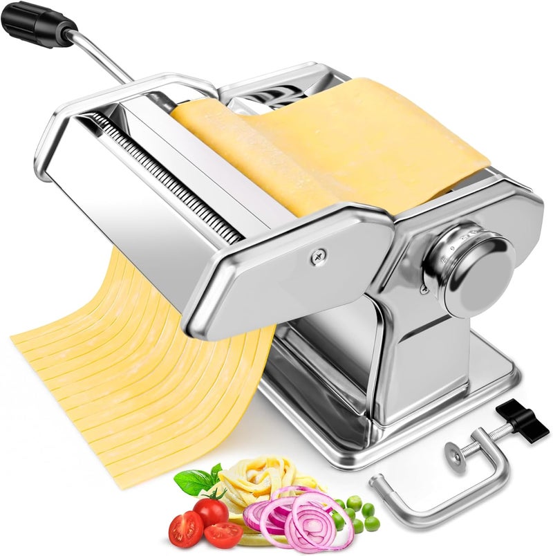 AceChef Pasta Maker - 7 Thickness Settings Pasta Roller & 2-in-1 Cutter, Stainless Steel Pasta Machine for Spaghetti, Fettuccine, Ravioli, Lasagna - Includes Hand Crank & Table Clamp - Image 1