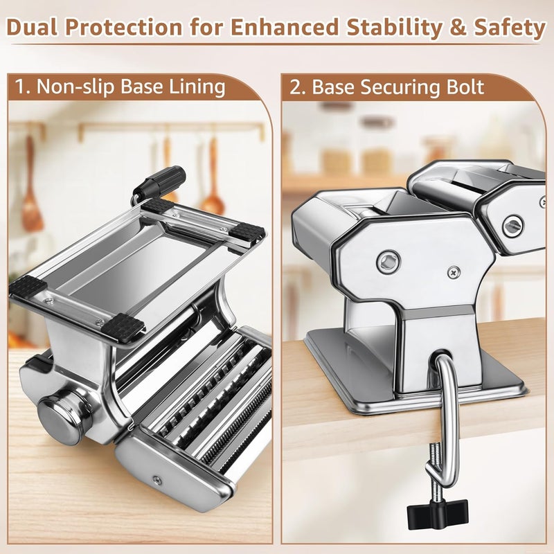 AceChef Pasta Maker - 7 Thickness Settings Pasta Roller & 2-in-1 Cutter, Stainless Steel Pasta Machine for Spaghetti, Fettuccine, Ravioli, Lasagna - Includes Hand Crank & Table Clamp - Image 5