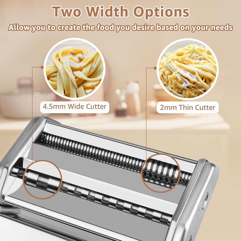 AceChef Pasta Maker - 7 Thickness Settings Pasta Roller & 2-in-1 Cutter, Stainless Steel Pasta Machine for Spaghetti, Fettuccine, Ravioli, Lasagna - Includes Hand Crank & Table Clamp - Image 3