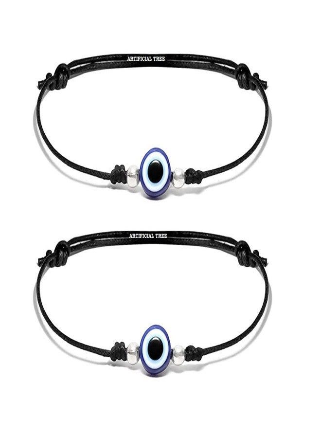 ARTIFICIAL TREE German Silver 2 Ball + Evil Eye Charms Black Thread Adjustable Anklet for Women and Girls (AT ANK 037) - Image 1