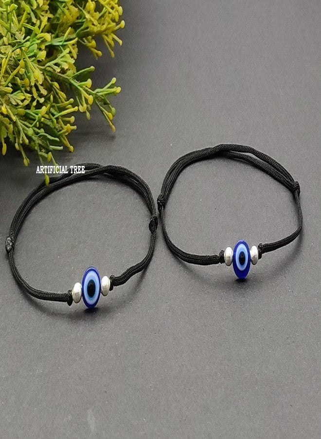 ARTIFICIAL TREE German Silver 2 Ball + Evil Eye Charms Black Thread Adjustable Anklet for Women and Girls (AT ANK 037) - Image 2