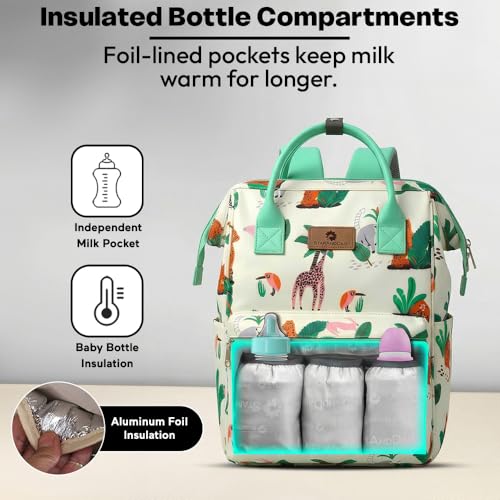 StarAndDaisy Baby Bag for Mother Travel / 30L Lightweight Diaper Bag with 3 Insulated Bottle Pockets/Maternity Bag for Mother for Travel & Diaper Bag for Baby – Dark Green Yellow - Image 2