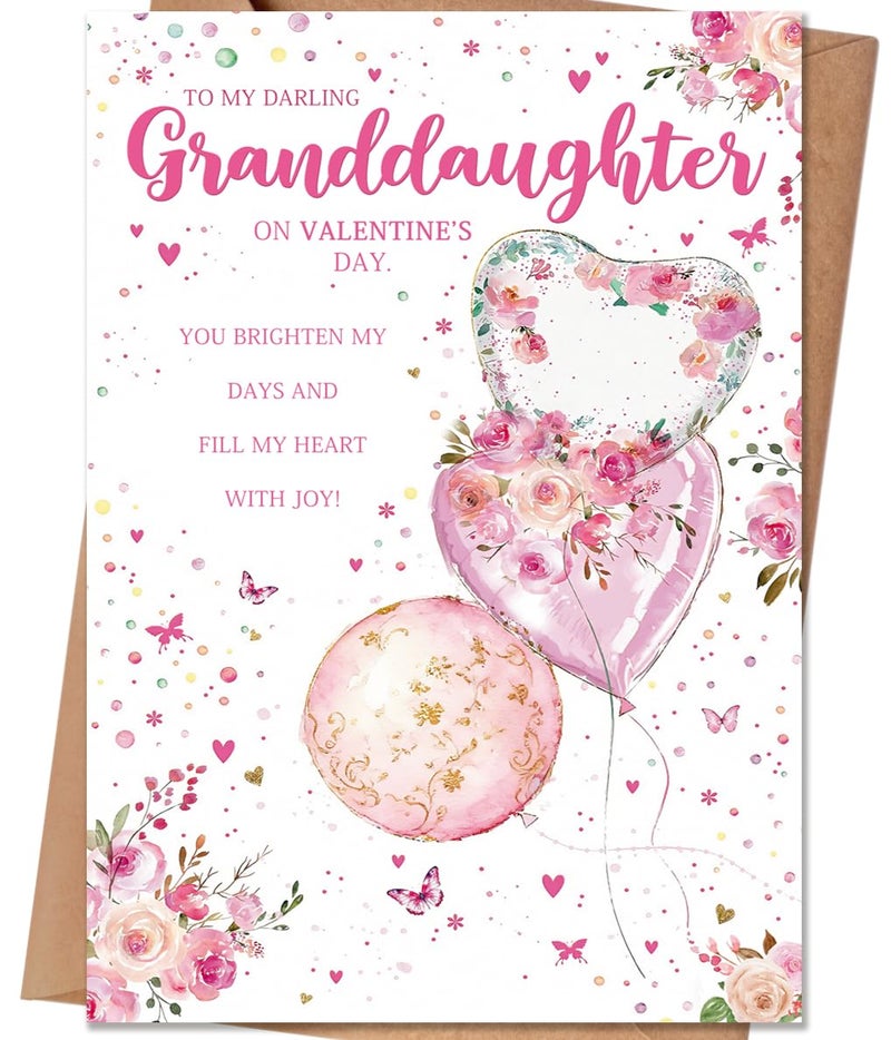 HEJOYN Granddaughter Valentine Card, Happy Valentine's Day Card Gifts for Granddaughter - Image 1