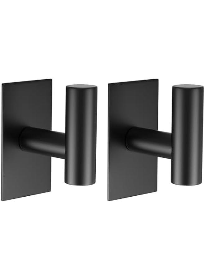 Wall Towel Hooks, Heavy Duty Sticky Holder Waterproof Towel Hooks for Hanging Coat, Clothes, Closet Hook Wall Mount for Kitchen (Black, 2 Pack) - Image 1