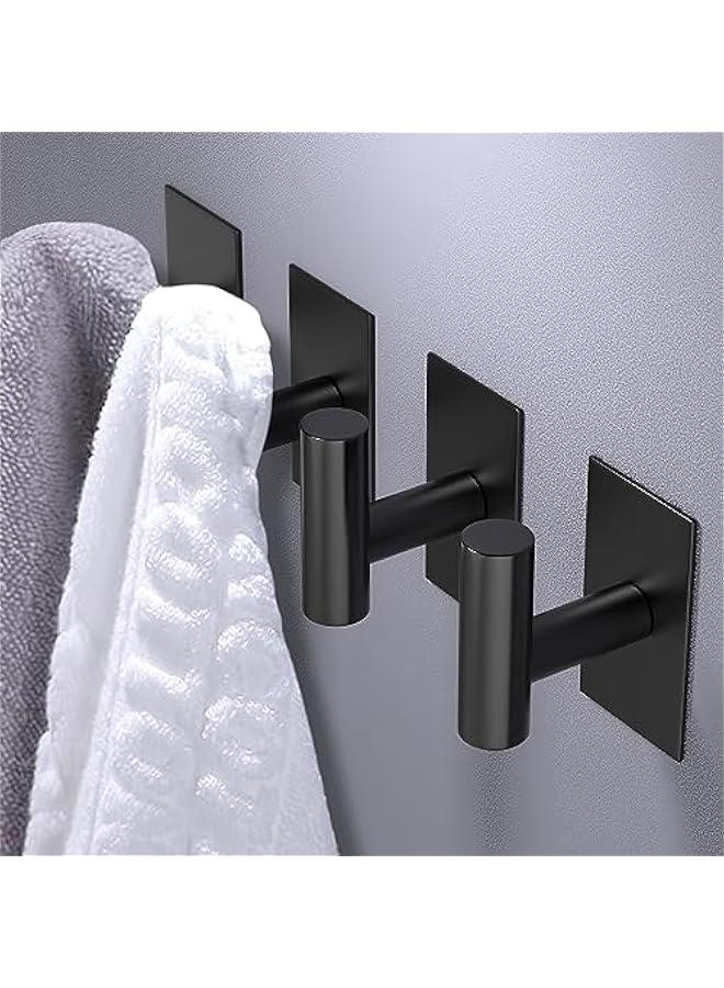 Wall Towel Hooks, Heavy Duty Sticky Holder Waterproof Towel Hooks for Hanging Coat, Clothes, Closet Hook Wall Mount for Kitchen (Black, 2 Pack) - Image 2