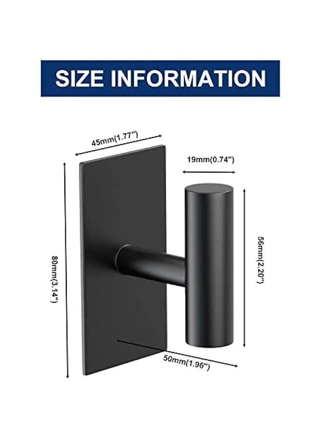 Wall Towel Hooks, Heavy Duty Sticky Holder Waterproof Towel Hooks for Hanging Coat, Clothes, Closet Hook Wall Mount for Kitchen (Black, 2 Pack) - Image 4