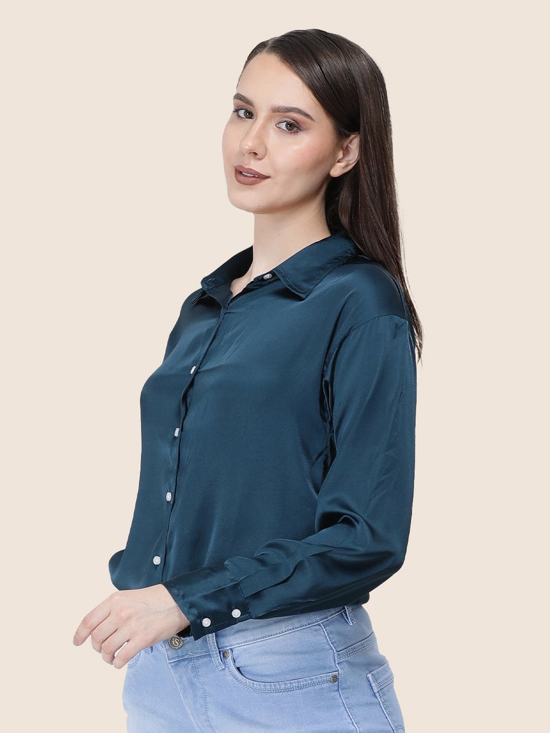 amswan Women's  Premium Regular Fit Solid Satin shirt - Image 2