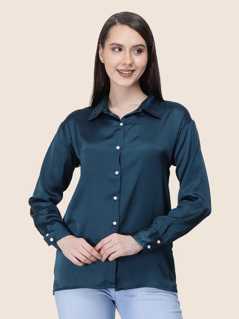 amswan Women's  Premium Regular Fit Solid Satin shirt - Image 3