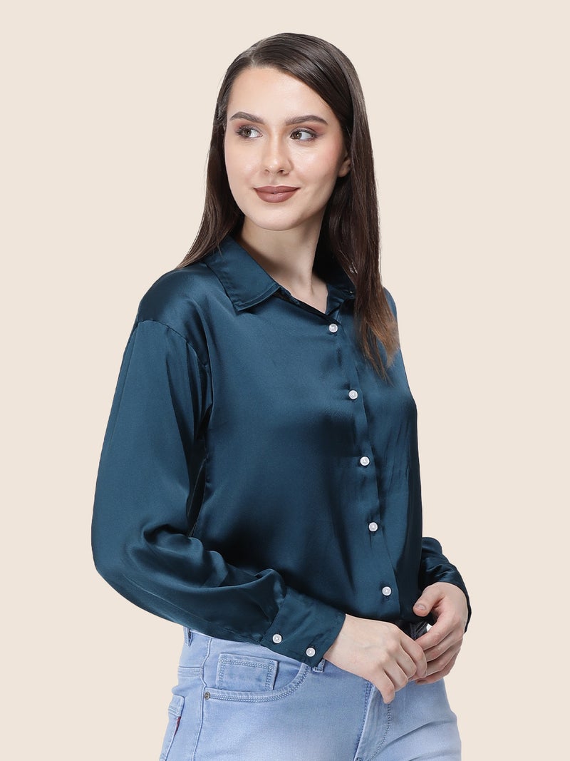 amswan Women's  Premium Regular Fit Solid Satin shirt - Image 5