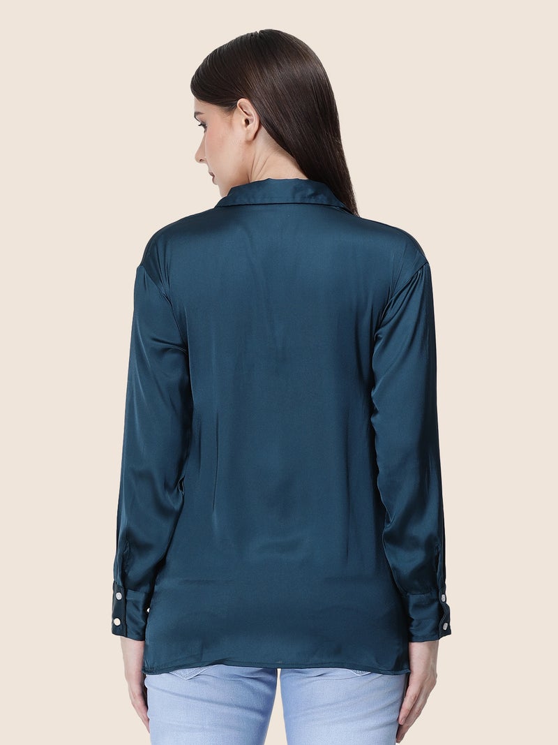 amswan Women's  Premium Regular Fit Solid Satin shirt - Image 1