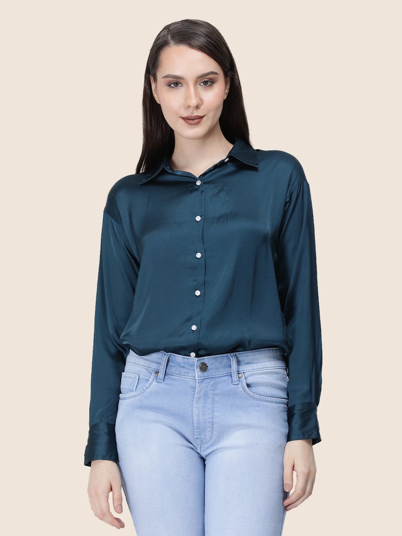 amswan Women's  Premium Regular Fit Solid Satin shirt - Image 4